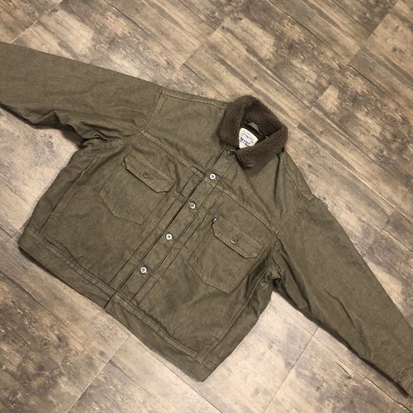 Levis Made & Crafted Men Oversized Type II Sherpa Trucker Jacket Moss Rock XL - Picture 6 of 11